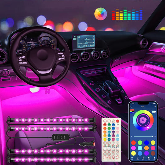 Car Accessories Interior Car LED Lights with Remote and APP Control Music Sync Color Change under Dash RGB Car Lighting with Car Charger 12V 1A LED Lights for Car